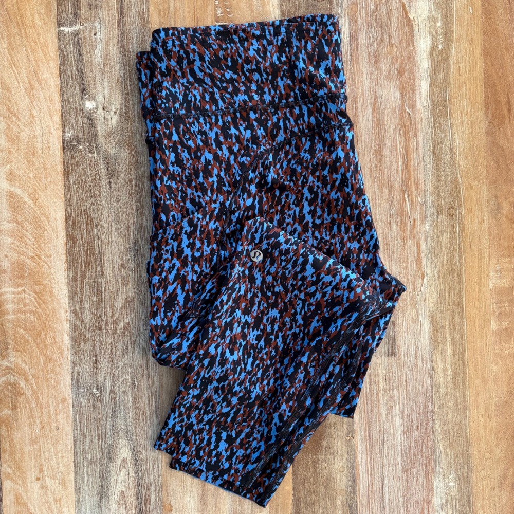 Lululemon Fast and Free 25" Leggings Leopard Camo Blue Brown Multi High Rise 14 - Picture 7 of 12